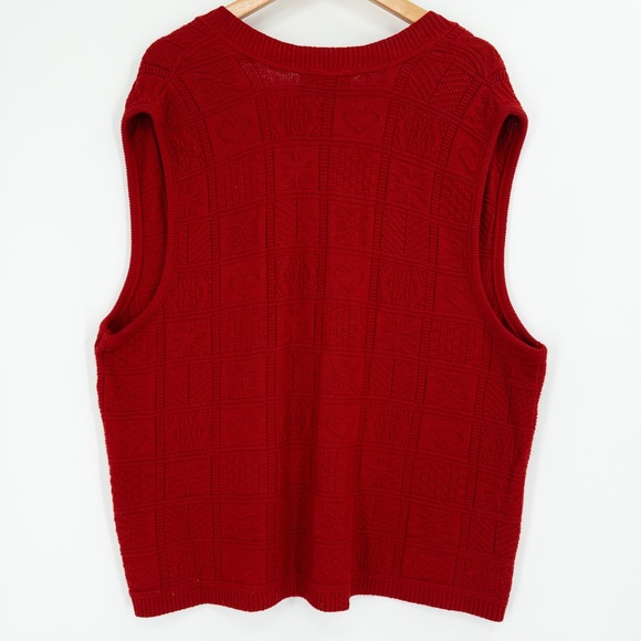 Vintage Red Knit Sweater Vest Womens 1X Academia Indie Granny‎ Hearts Patchwork - Picture 7 of 7
